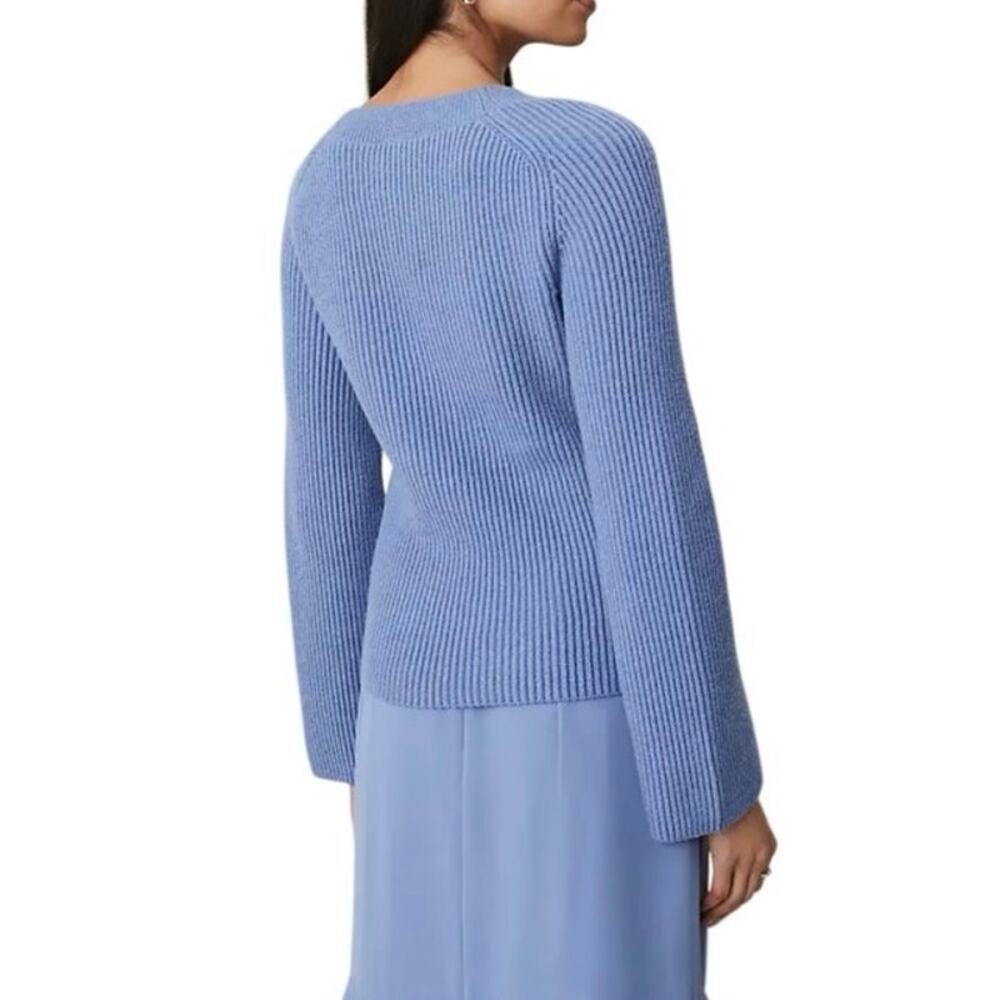 NWT Ann Taylor Ribbed Scoop Neck Sweater XL Blue Fitted Stretch Knit - Picture 3 of 8